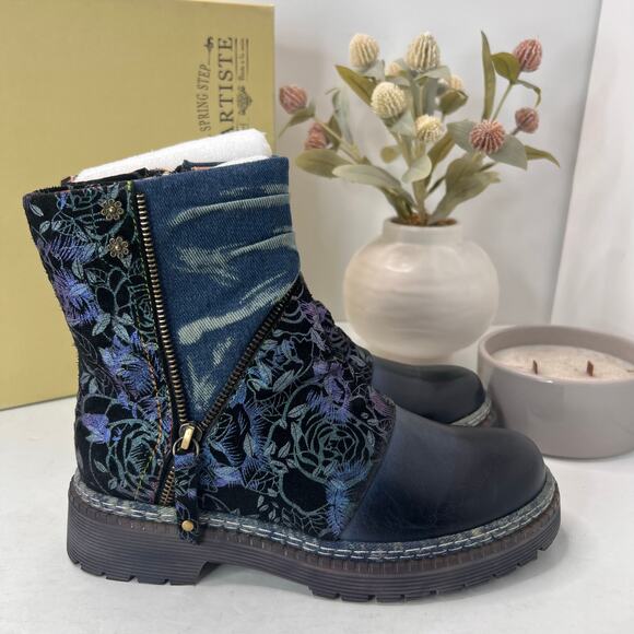L'Artiste by Spring Step Avrilrose Leather/Textile Boot Multi Women 6.5-7 NWB - Picture 3 of 11
